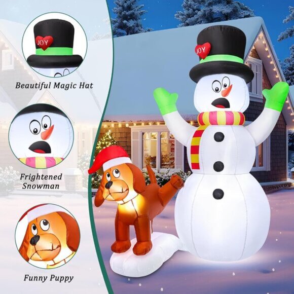⚡5.5 FT Christmas Inflatables Shocked Snowman with Puppy Dog Outdoor Decorations - Picture 3 of 6